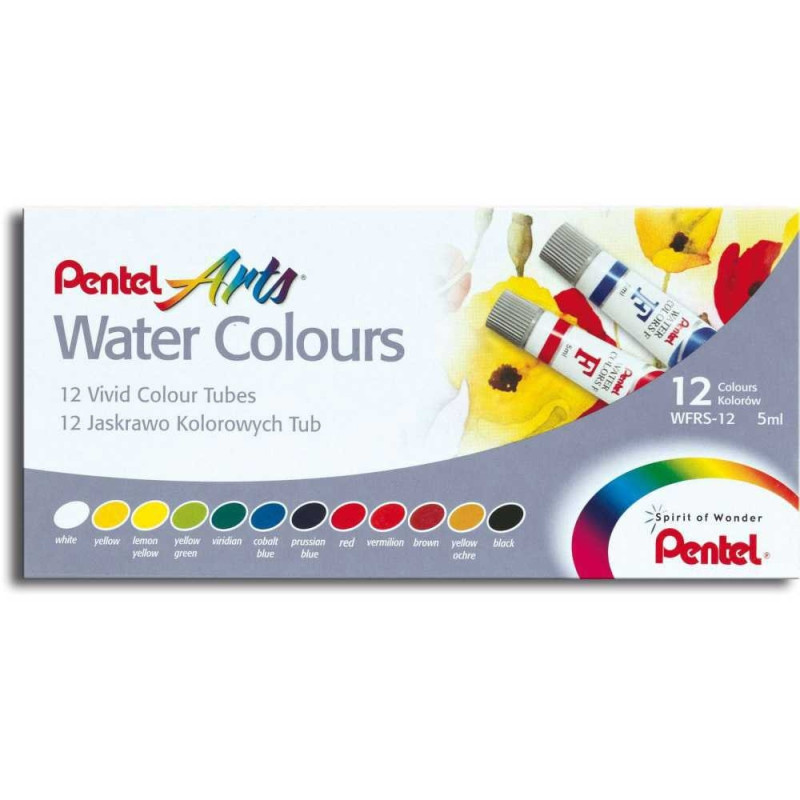 Estojo de Tinta Aquarela Pentel Arts com 12 Cores WFRS-12