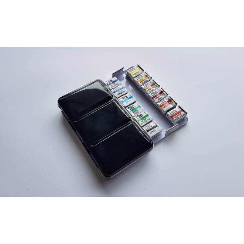 Kit aquarela TGA profissional 12 cores estojo Preto